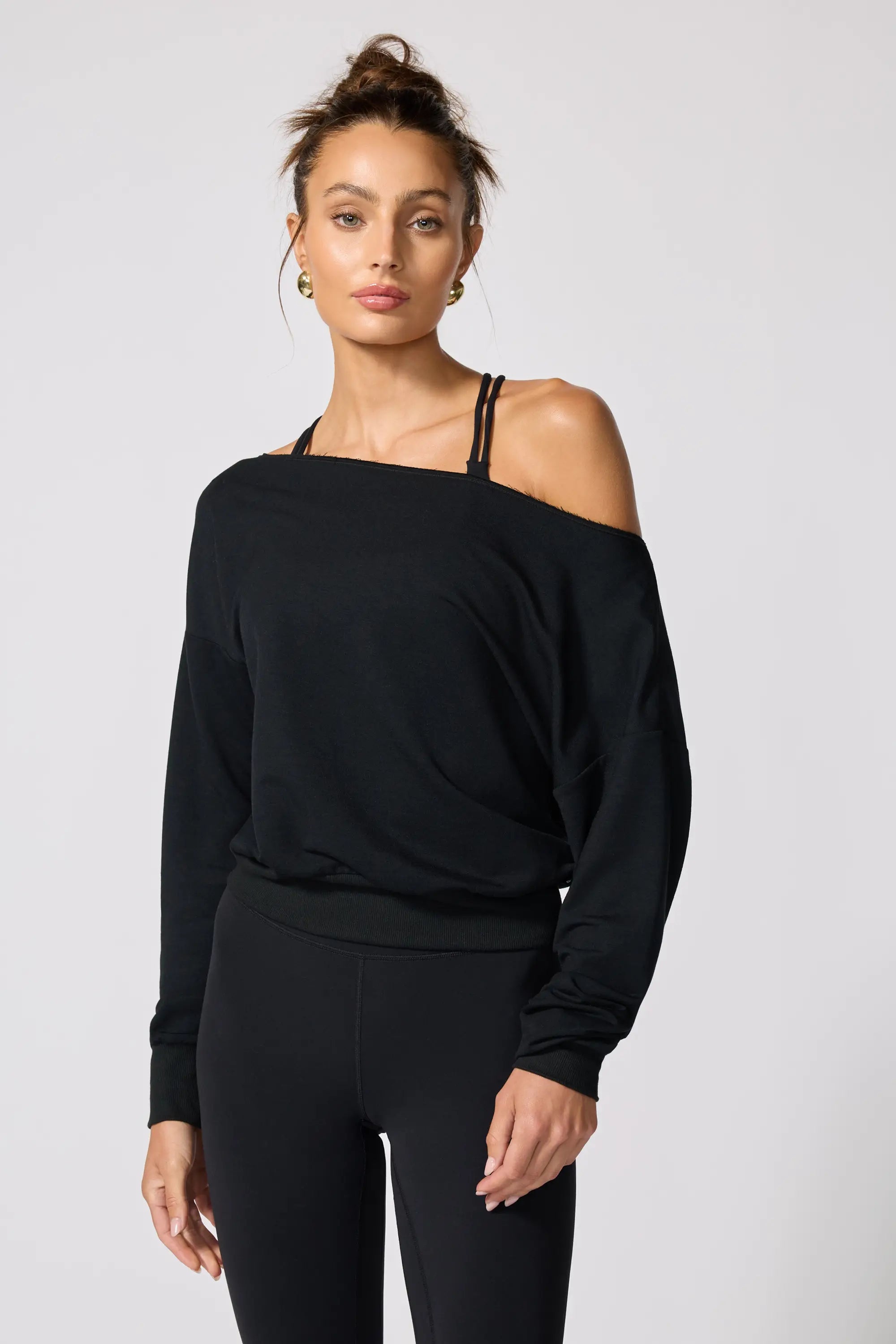 Cozy Fleece Flashdance Sweatshirt - Black