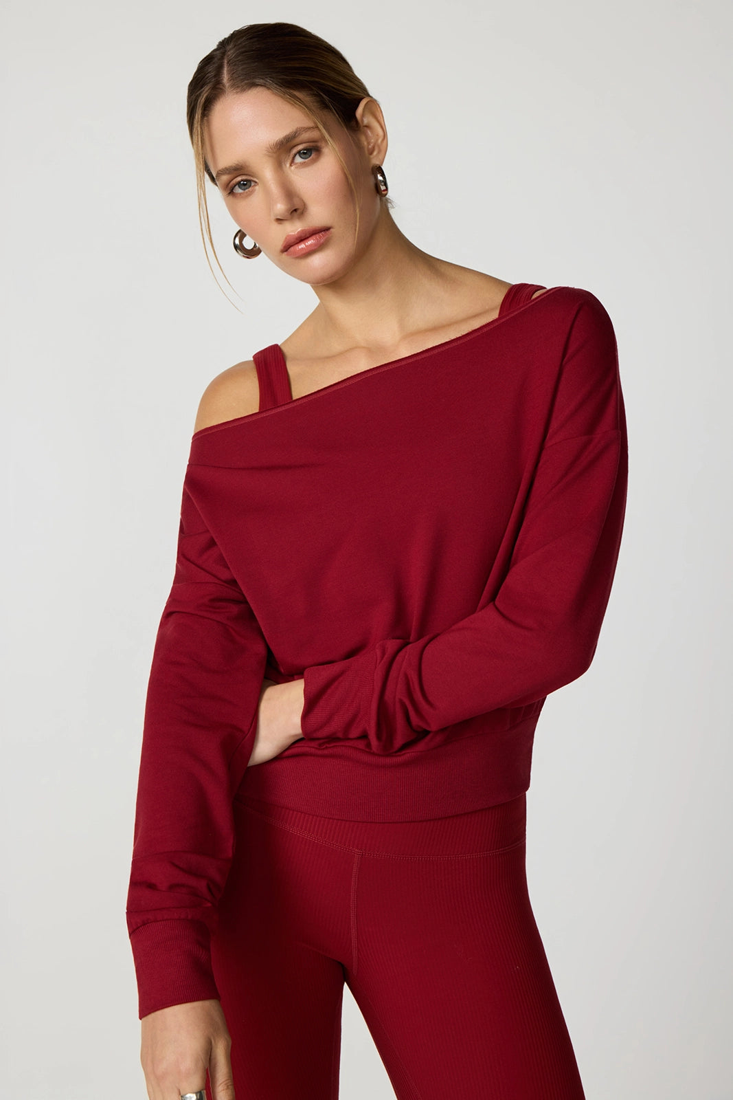 Cozy Fleece Flashdance Sweatshirt - Merlot