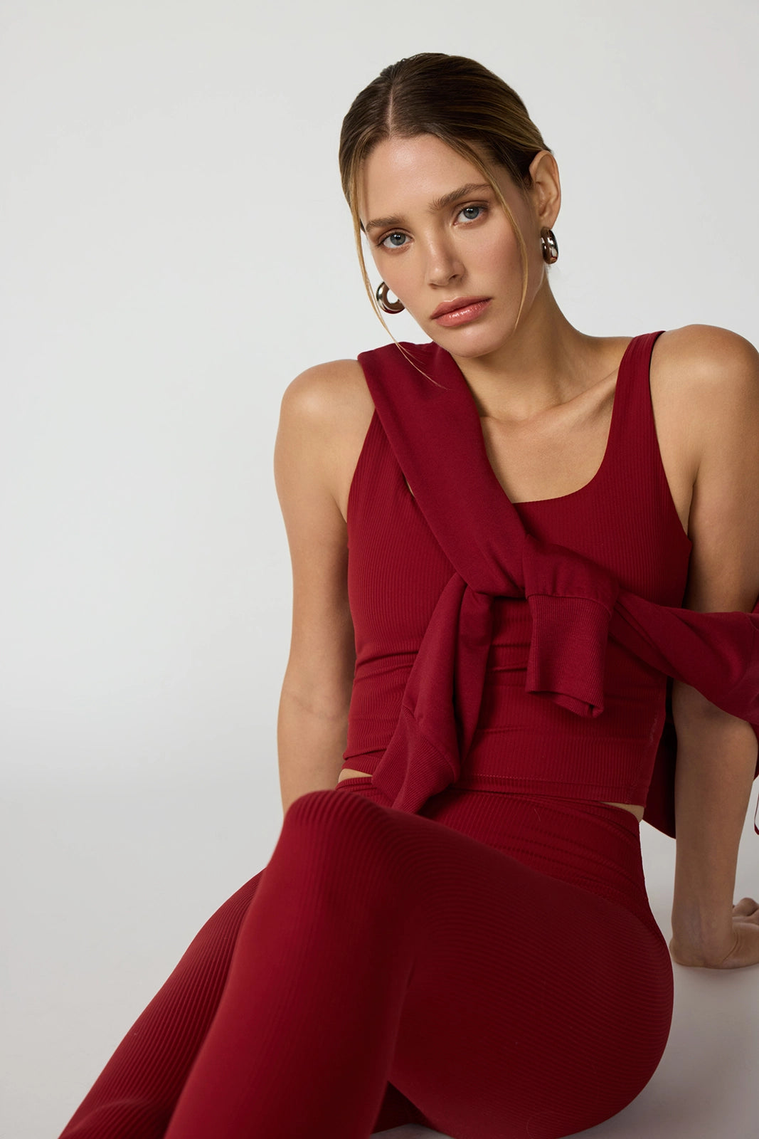 Ribbed Crop Tank with Support - Merlot