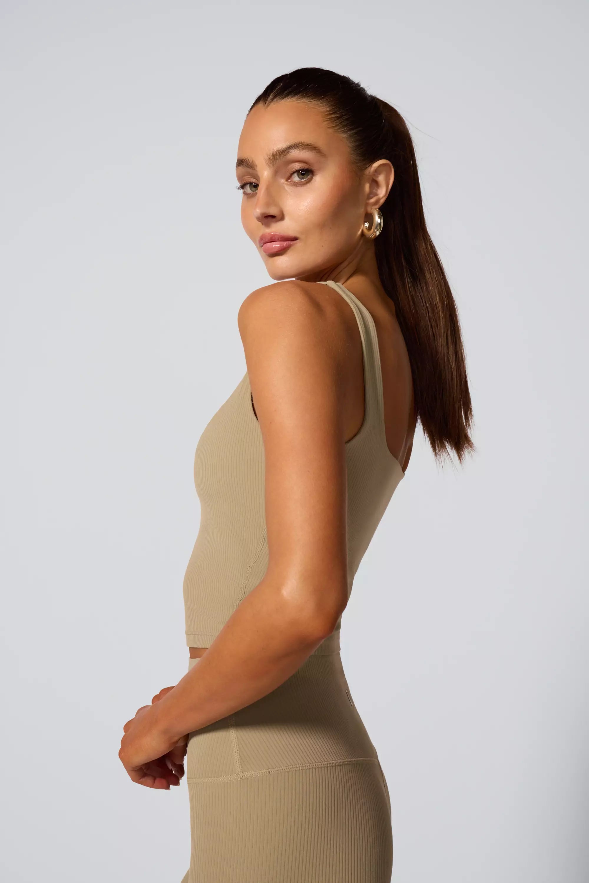 Ribbed Crop Tank with Support - Silver Sage