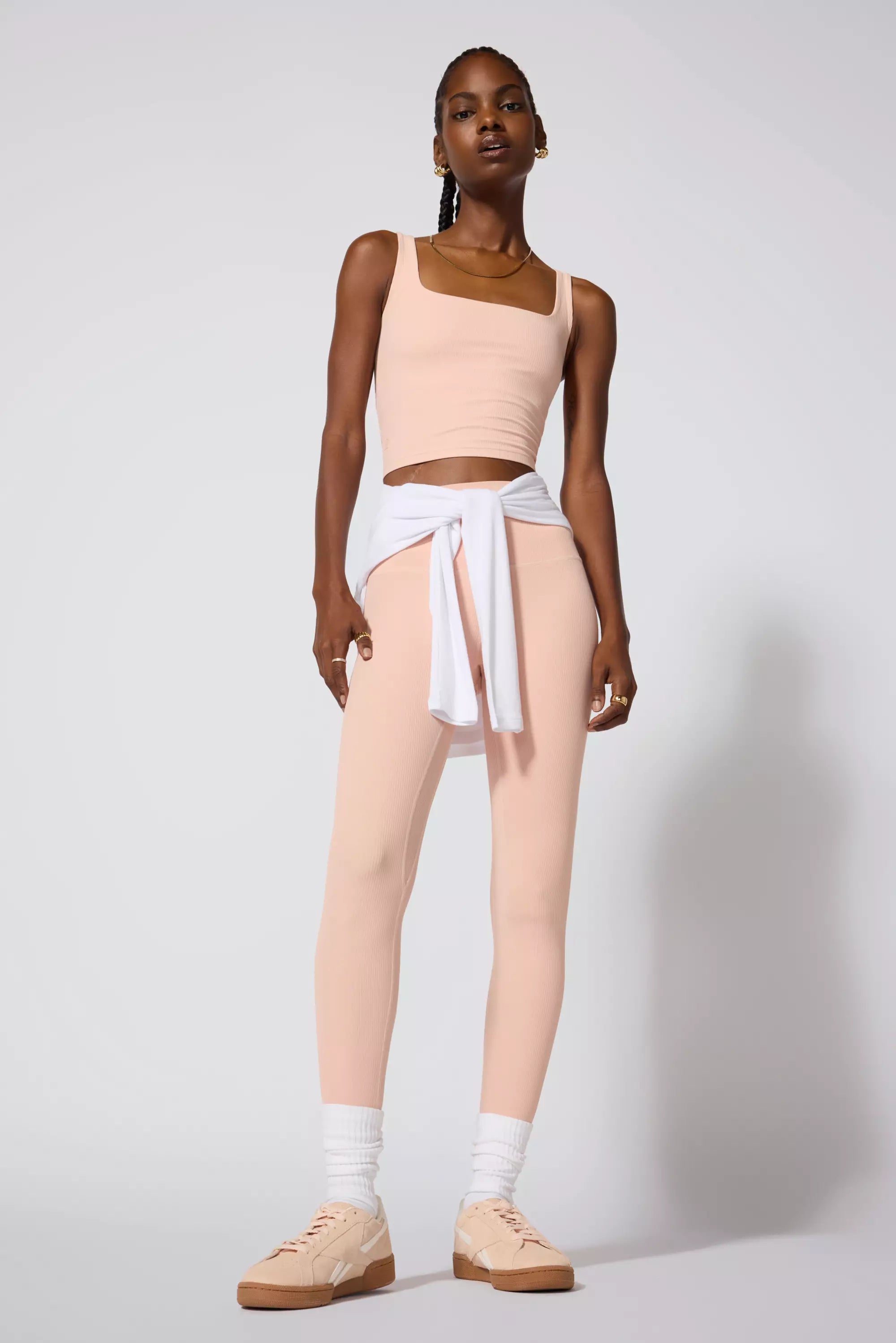 Ribbed Crop Tank with Support - Rose Cloud