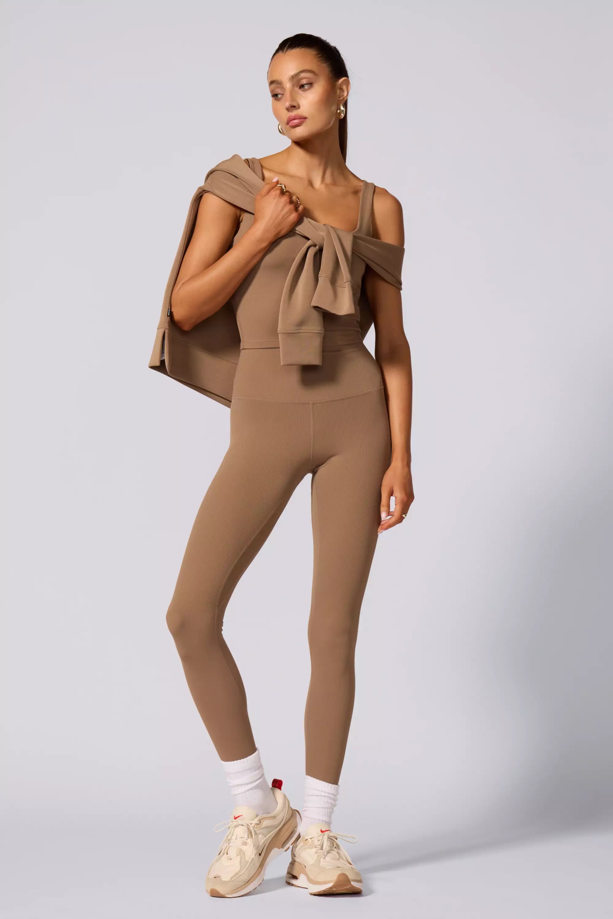 Ribbed Crop Tank with Support - Caribou