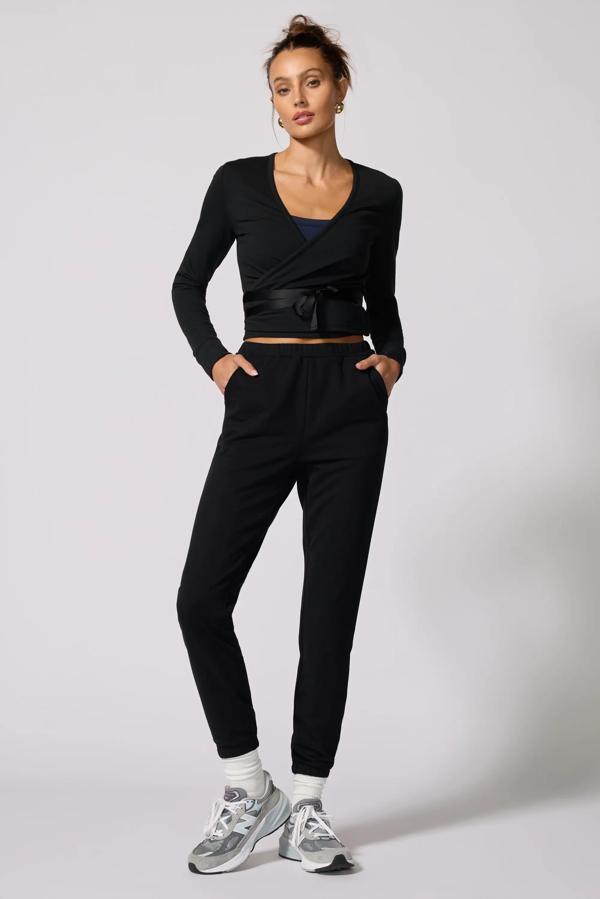 Cozy Fleece Ballet Wrap Sweatshirt - Black