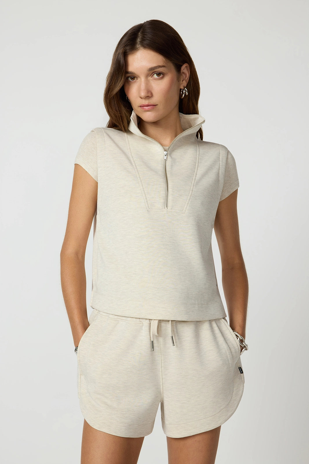 Dreamweave™ Half Zip Mock Neck Tank - Htr Brown Rice