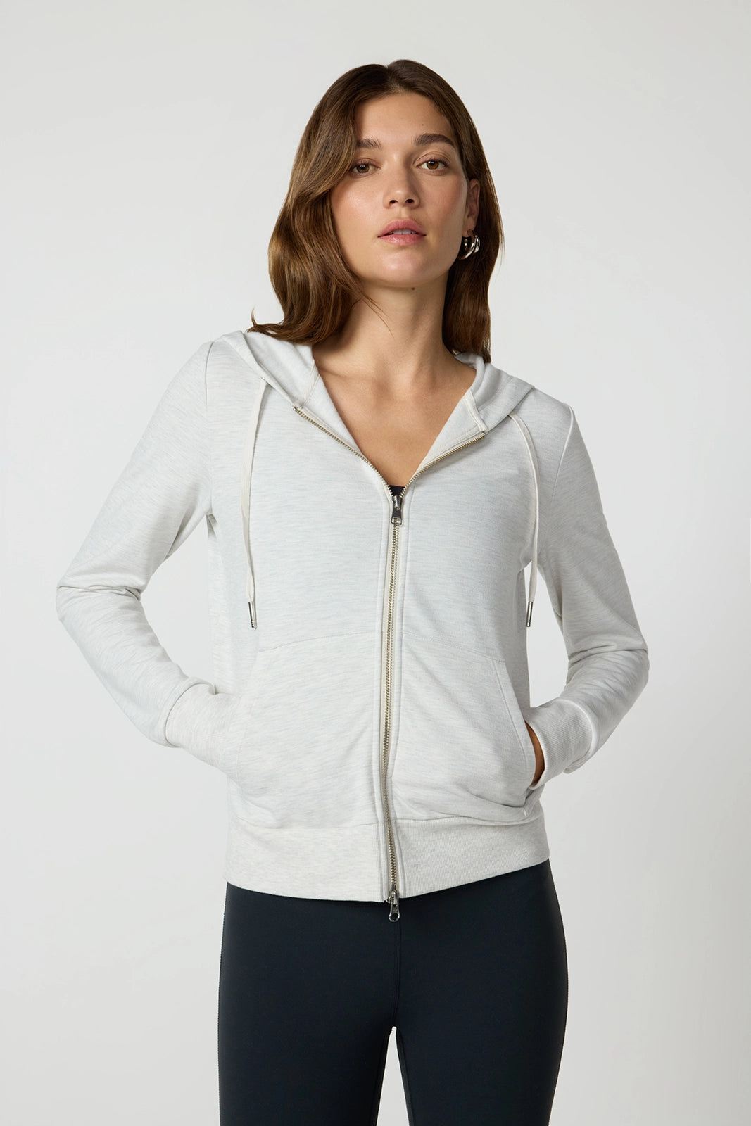 Cozy Fleece Full Zip Slim Hoodie - Htr Moonbeam