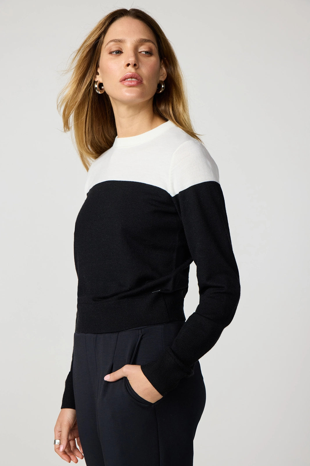 Merino Crew Neck - Brilliant White/Black
