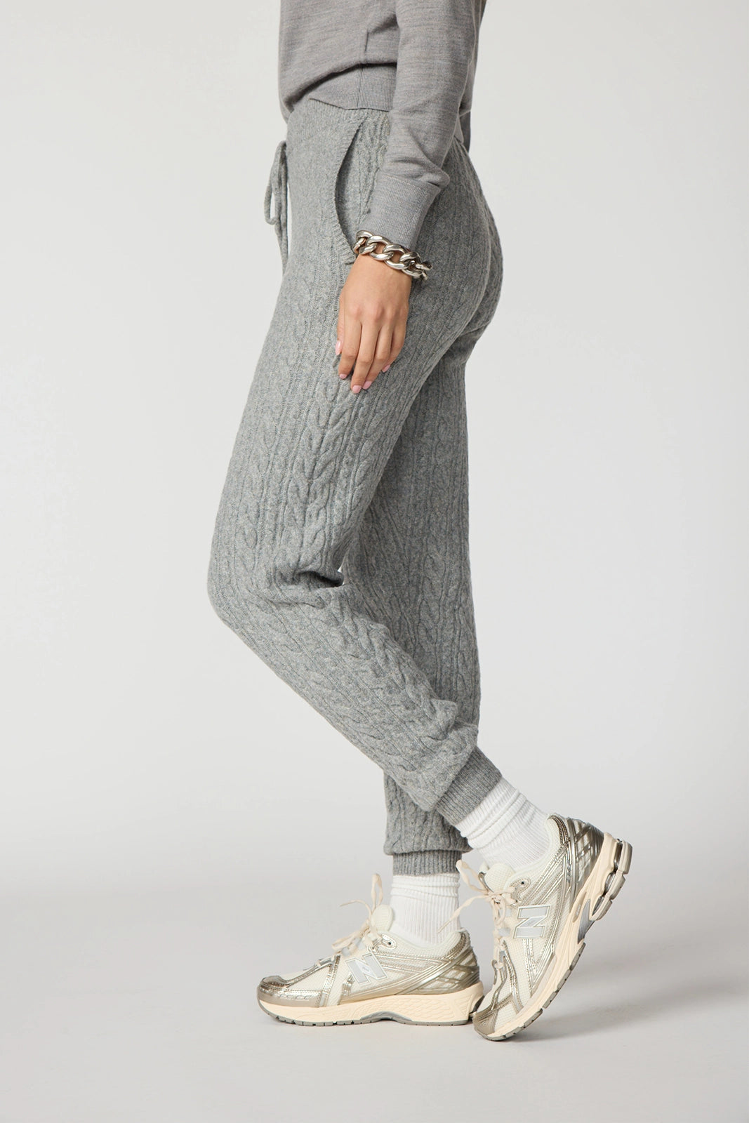 Cable Knit Jogger - Htr Steel Grey