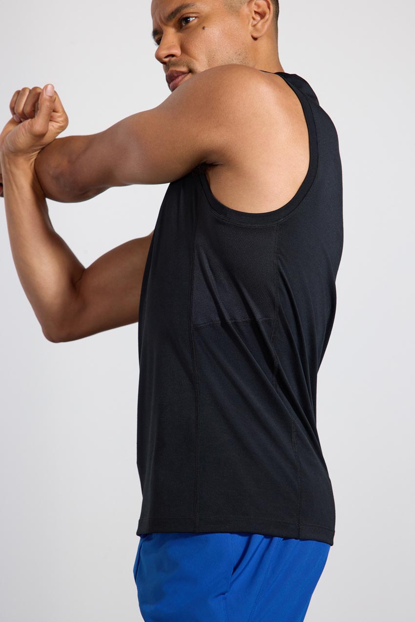 Performance Knit Tank with Mesh Panel - Black
