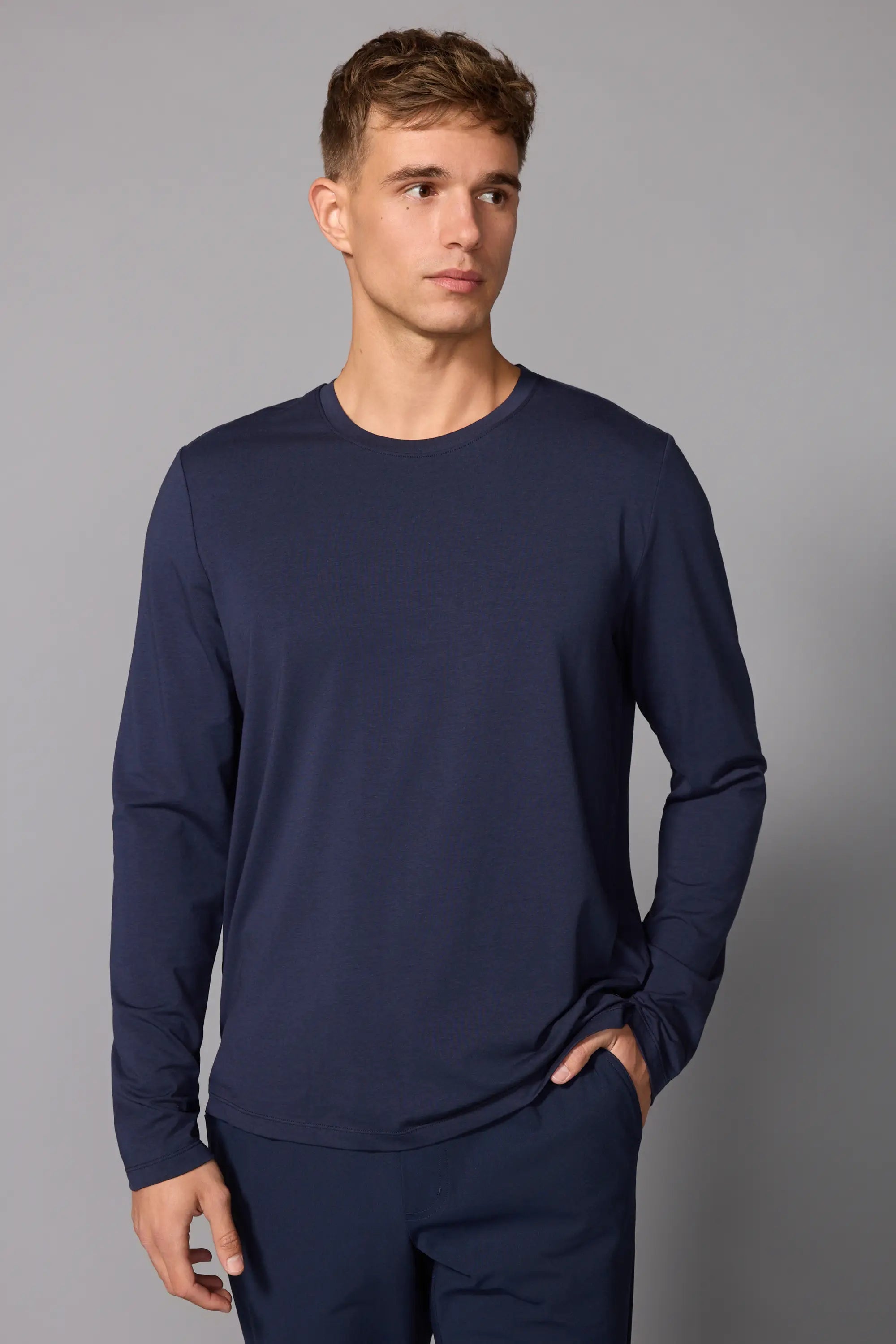 Pima Cotton Long Sleeve Tee - Navy Blazer